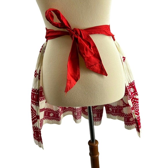 Handmade Waist Apron Cream and Red - Picture 3 of 6
